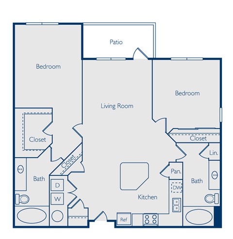Floor plan for 2 beds, 2 baths, 1200 sqft